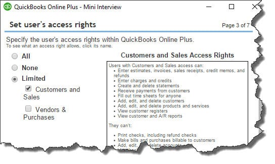 Figure 3: What limitations do you want to put on additional QuickBooks Online users?